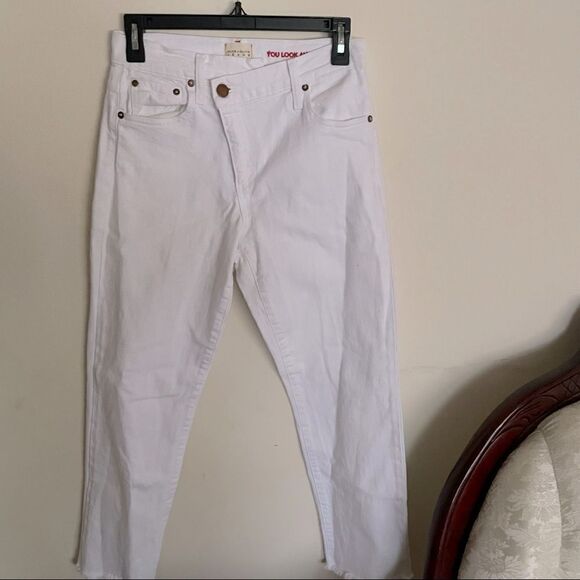 ALICE + OLIVIA JEANS Amazing Asymmetrical Slim Straight Crossover Jeans - Picture 2 of 8